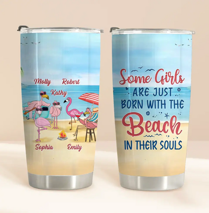 Personalized Beach Besties Tumbler - Gift Idea For Besties/Friends/Beach Lovers - Up to 5 Flamingos - Beaches Booze Besties