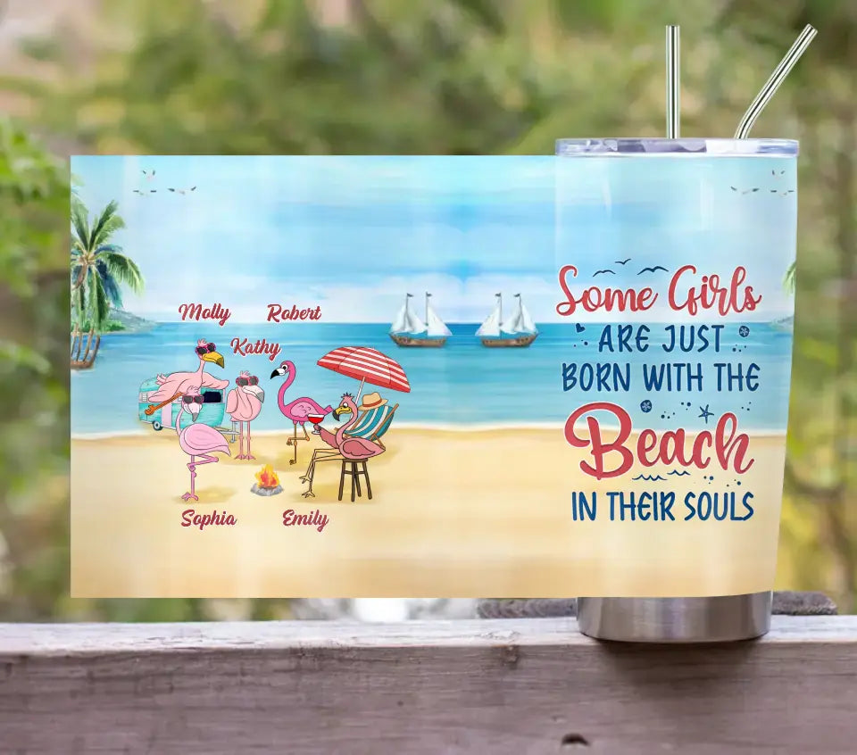 Personalized Beach Besties Tumbler - Gift Idea For Besties/Friends/Beach Lovers - Up to 5 Flamingos - Beaches Booze Besties
