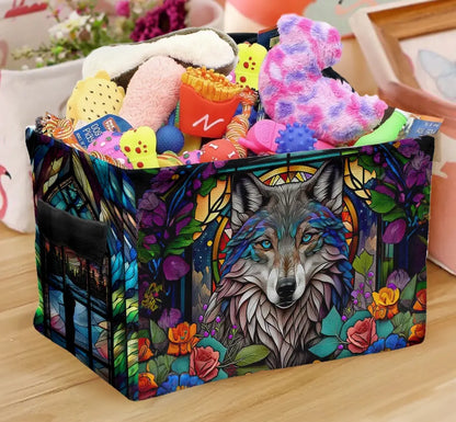 Personalized Wolf Stash Box With Northern Lights Design - Storage Box - Keepsake Gift Box - Totem Spirit Animal
