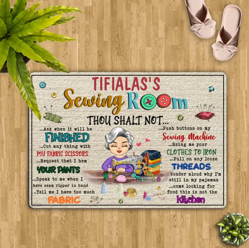 Personalized Sewing Grandma Doormat - Mother's Day Gift Idea Grandma/Sewing Lovers - Sewing Room Thou Shalt Not