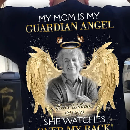 Personalized Memorial Mom/Dad T-shirt/Hoodie - Upload Photo - Memorial Gift Idea For Family Member - My Mom Is My Guardian Angel