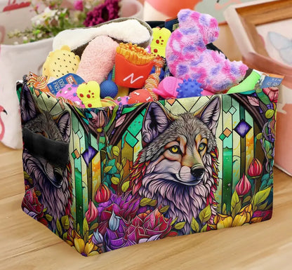 Personalized Wolf Stash Box With Northern Lights Design - Storage Box - Keepsake Gift Box - Totem Spirit Animal