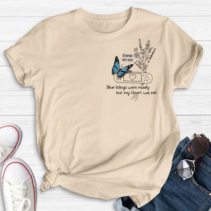 Personalized Memorial Flower Shirt/Hoodie - Memorial Gift Idea For Mother's Day/Father's Day - Your Wings Were Ready But My Heart Was Not