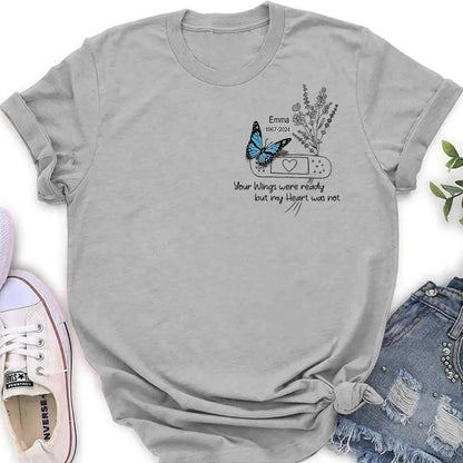 Personalized Memorial Flower Shirt/Hoodie - Memorial Gift Idea For Mother's Day/Father's Day - Your Wings Were Ready But My Heart Was Not