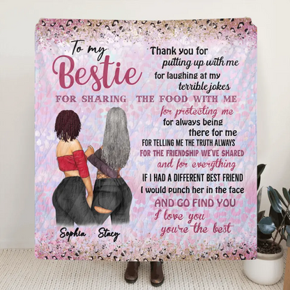 Personalized Besties Quilt/Fleece Throw Blanket - Gift Idea For Best Friends - Thank You For Putting Up With Me