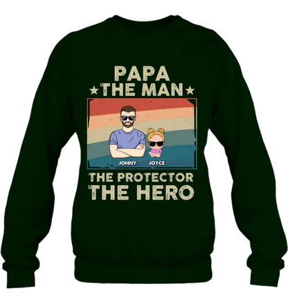 Personalized Grandpa Shirt/Hoodie - Grandpa with up to 9 Grandchildren - Father's Day Gift Idea for Grandpa - Papa The Man The Protector The Hero