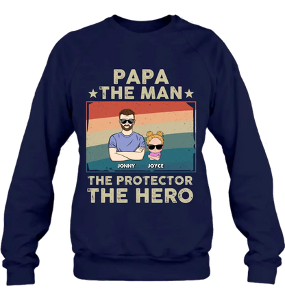 Personalized Grandpa Shirt/Hoodie - Grandpa with up to 9 Grandchildren - Father's Day Gift Idea for Grandpa - Papa The Man The Protector The Hero