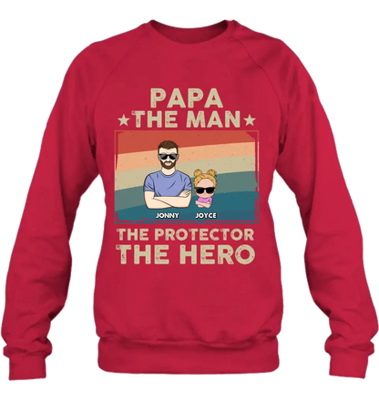 Personalized Grandpa Shirt/Hoodie - Grandpa with up to 9 Grandchildren - Father's Day Gift Idea for Grandpa - Papa The Man The Protector The Hero