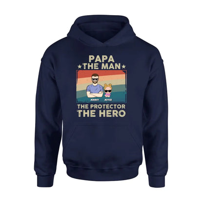 Personalized Grandpa Shirt/Hoodie - Grandpa with up to 9 Grandchildren - Father's Day Gift Idea for Grandpa - Papa The Man The Protector The Hero