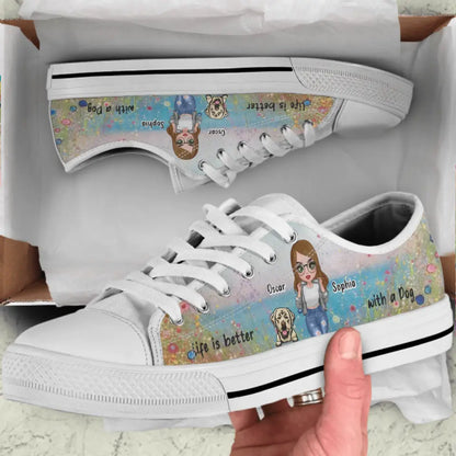 Personalized Dog Mom Canvas Sneakers - Up to 4 Dogs - Gift Idea For Dog Lovers - Life Is Better With A Dog