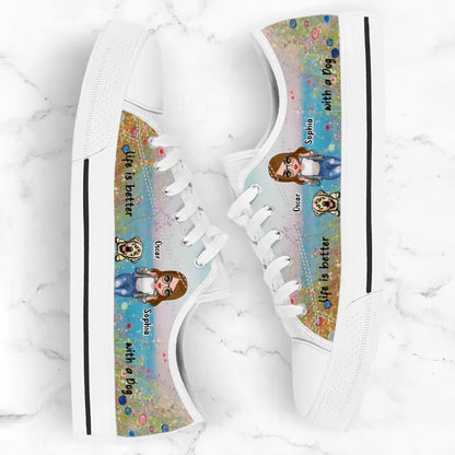 Personalized Dog Mom Canvas Sneakers - Up to 4 Dogs - Gift Idea For Dog Lovers - Life Is Better With A Dog
