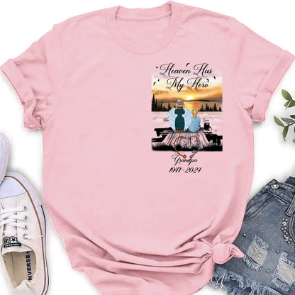 Personalized Memorial Fishing Grandpa Shirt/Hoodie - Memorial Gift Idea For Dad/Grandpa/Father's Day - Heaven Has My Hero