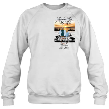 Personalized Memorial Fishing Grandpa Shirt/Hoodie - Memorial Gift Idea For Dad/Grandpa/Father's Day - Heaven Has My Hero