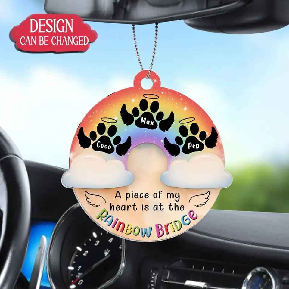 Personalized Pet Acrylic Car Ornament - Up to 4 Pets - Memorial Gift Idea For Pet Lover - A Piece Of My Heart Is At The Rainbow Bridge