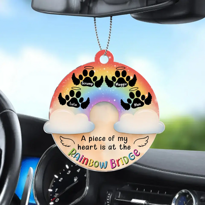 Personalized Pet Acrylic Car Ornament - Up to 4 Pets - Memorial Gift Idea For Pet Lover - A Piece Of My Heart Is At The Rainbow Bridge