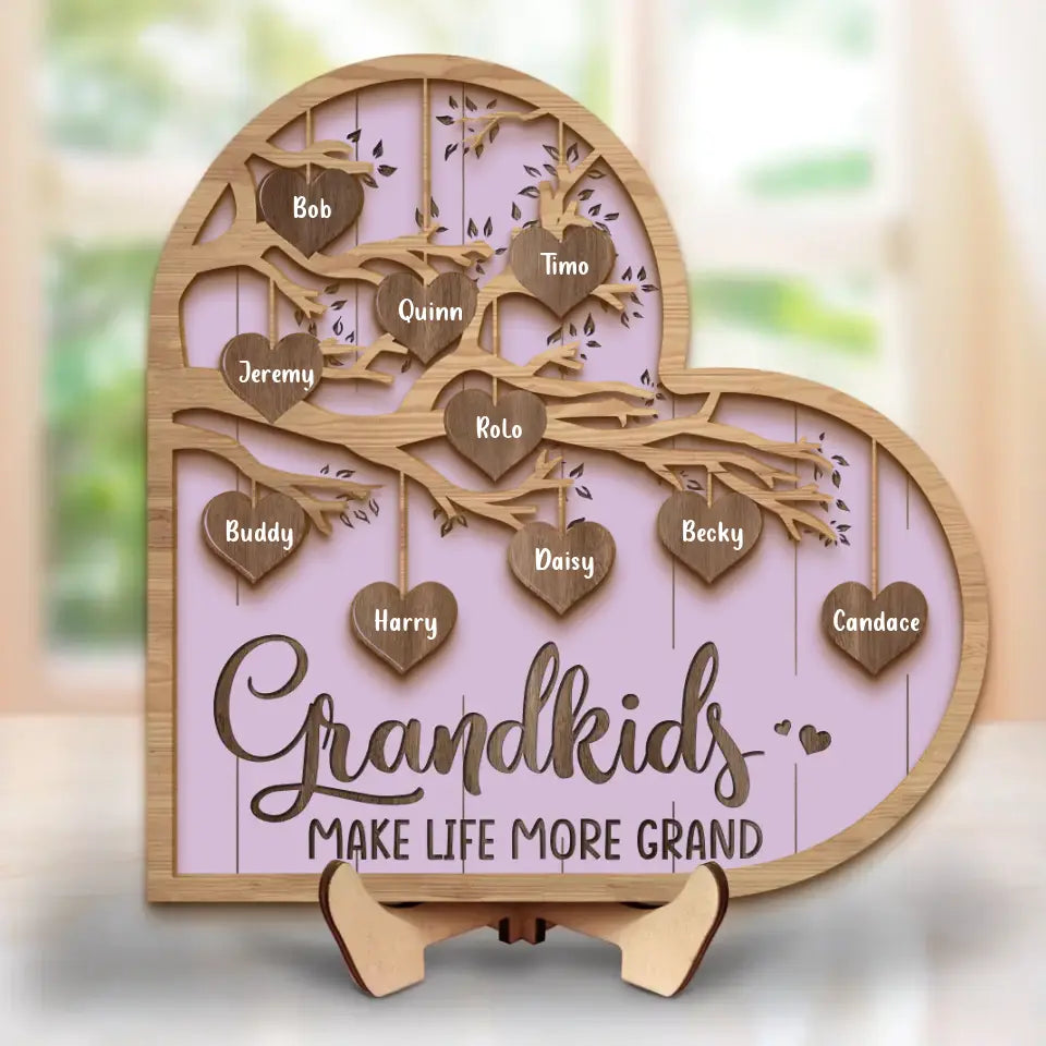 Personalized Grandma 2 Layered Wooden Art - Up to 10 Grandkids - Mother's Day Gift Idea for Grandma - Grandkid Makes Life More Grand