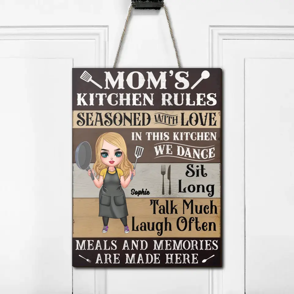 Personalized Kitchen Wooden Sign - Gift Idea For Mom/Mother's Day - Mom's Kitchen Rules Meals And Memories Are Made Here