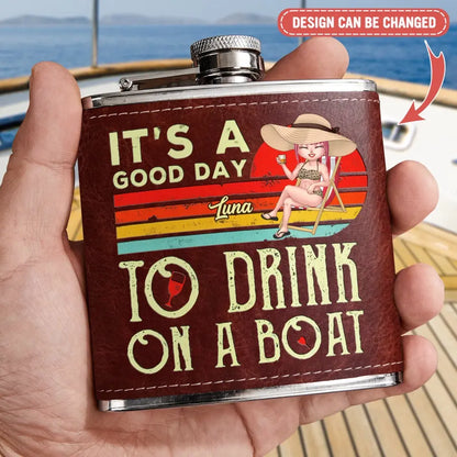 Personalized Beach Leather Flask - Gift Idea For Beach Lover/Vacation - It's A Good Day To Drink On The Beach