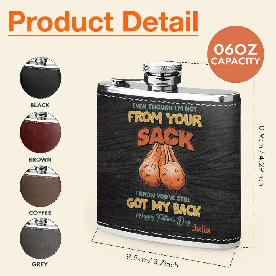 Personalized Step Dad Leather Flask - Father's Day Gift Idea For Dad - I Know You've Still Got My Back