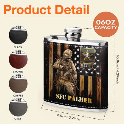 Personalized Veteran Leather Flask - Father's Day Gift Idea For Dad/Veteran