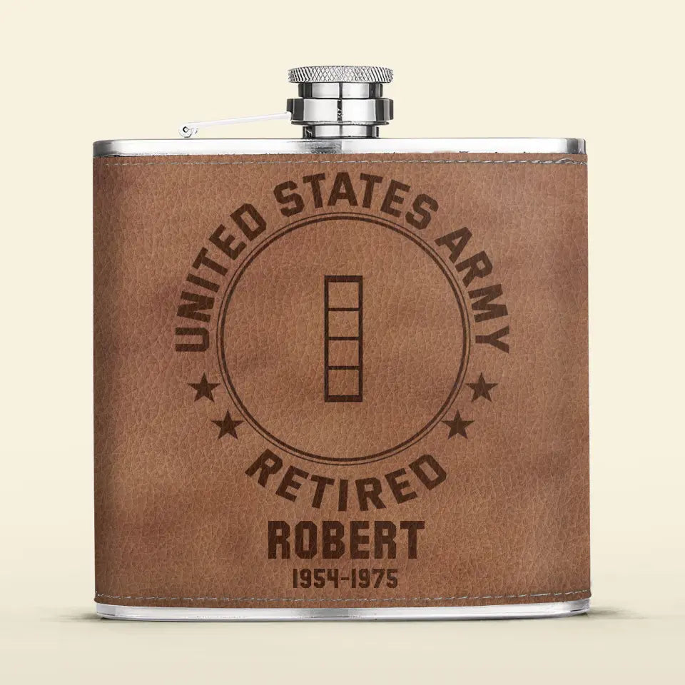 Personalized US Military Veteran Leather Flask - Gift Idea For Dad/Son/Friend/Veteran