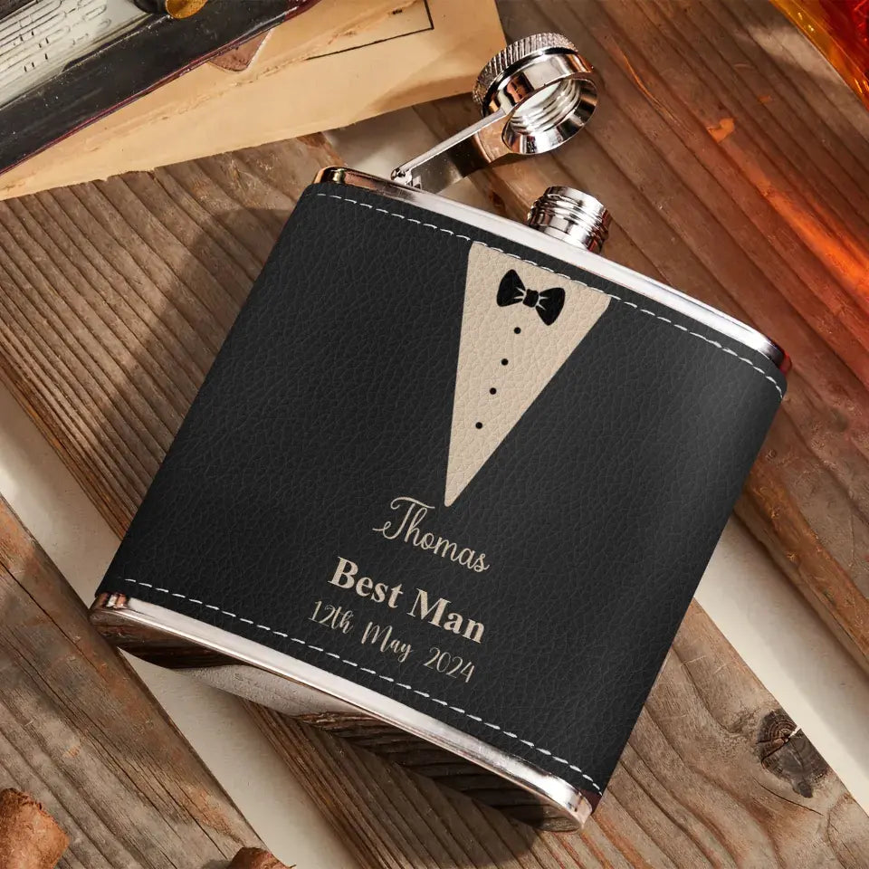 Personalized Wedding Leather Flask - Wedding Gift Idea for Groom - Dressed Up To Get Messed Up