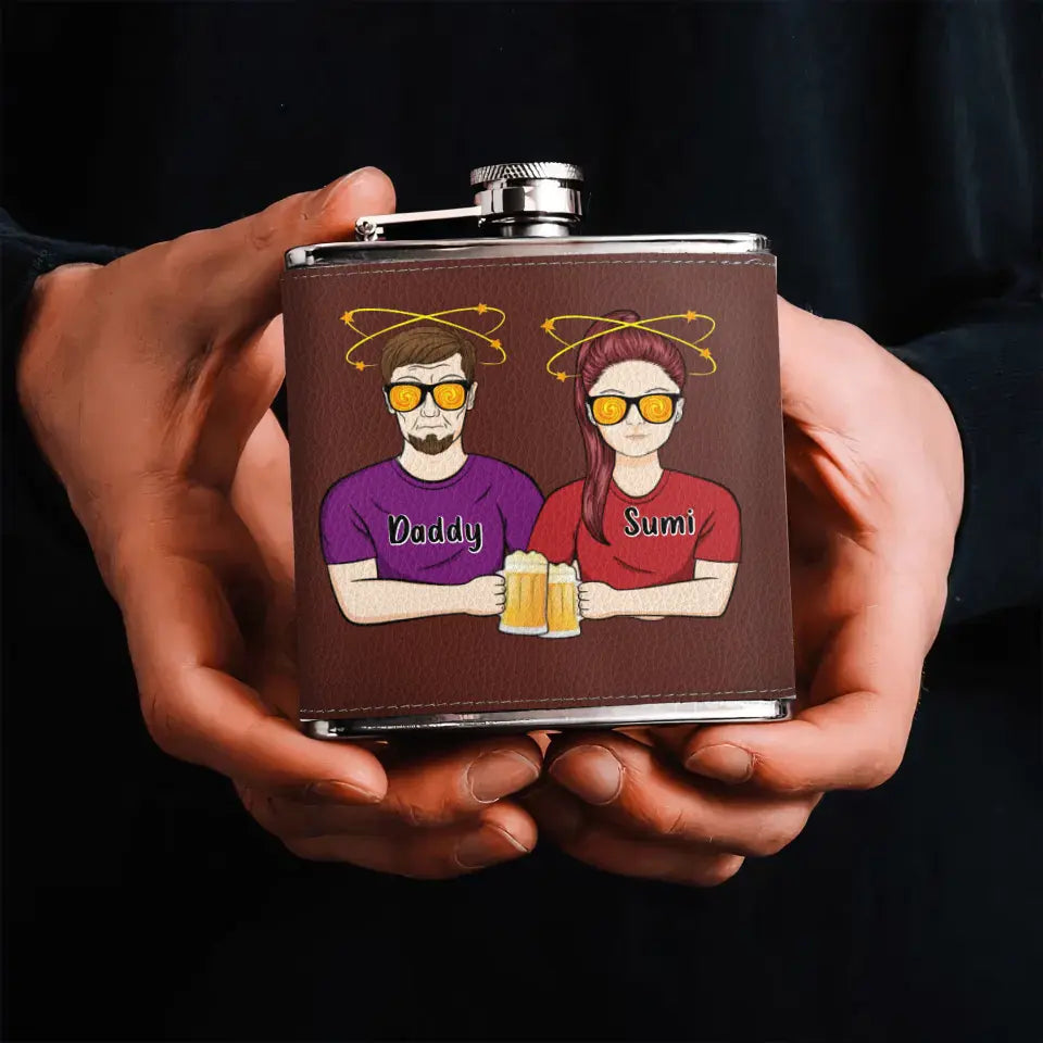 Personalized Dad Leather Flask - Father's Day Gift Idea For Dad - Drink Drank Drunk