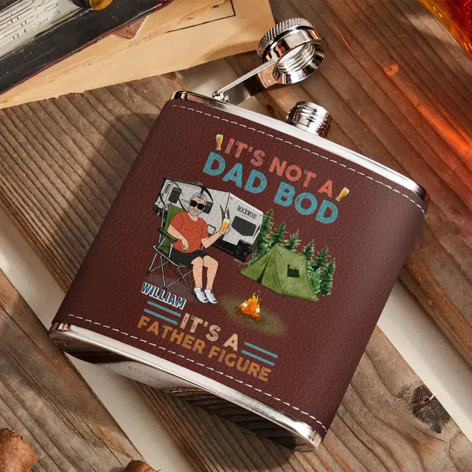 Personalized Camping Dad Drunk Leather Flask - Gift Idea For Father's Day/Camping Lovers - It's Not A Dad Bod It's A Father Figure
