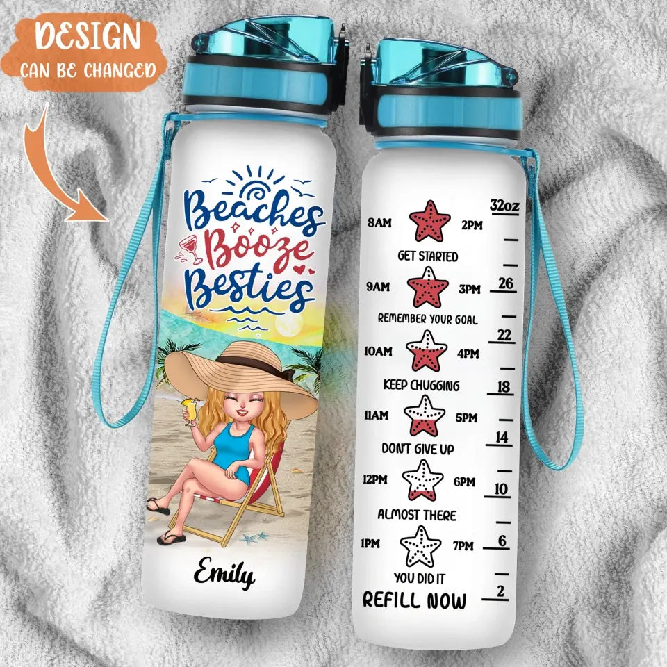Personalized Beach Camping Water Tracker Bottle - Gift Idea For Best Friends/Beach Lovers with up to 5 Women - Beach Booze Besties