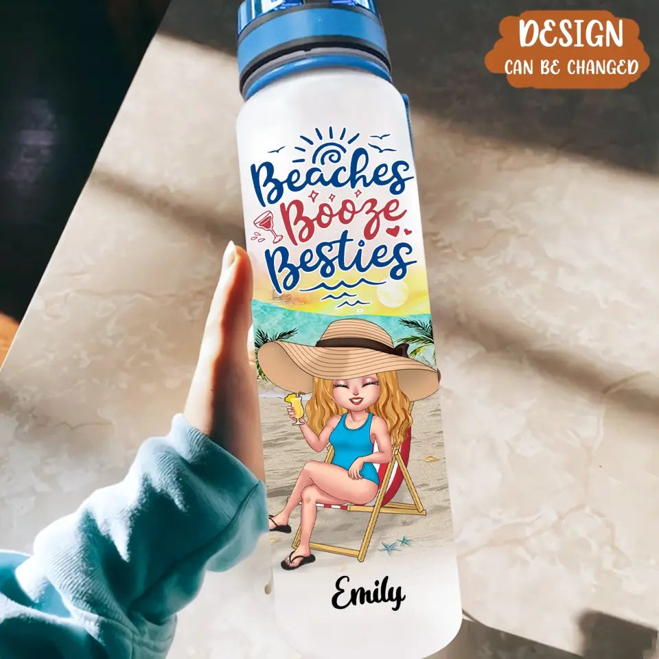 Personalized Beach Camping Water Tracker Bottle - Gift Idea For Best Friends/Beach Lovers with up to 5 Women - Beach Booze Besties