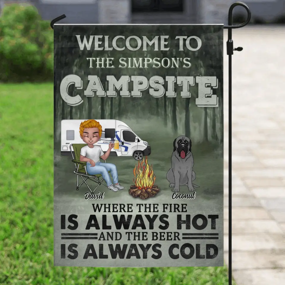 Personalized Camping Flag Sign - Gift Idea for Camping Lovers - Welcome To Campsite