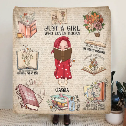 Personalized Reading Girl Quilt/Fleece Throw Blanket/Pillow Cover - Gift Idea For Book Lover - Just A Girl Who Loves Books