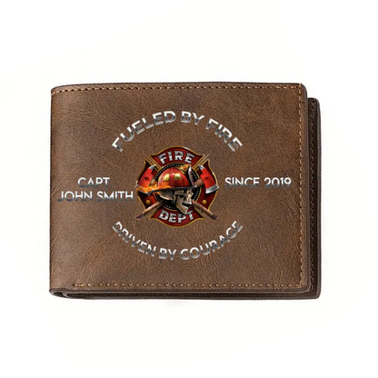 Personalized Fire Fighter Leather Wallet - Father's Day Gift Idea For Fire Fighter - Fueled By Fire Driven By Courage