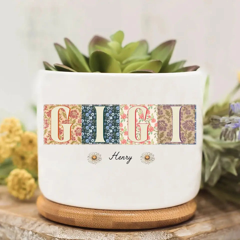Personalized Floral Mama Grandma Plant Pot - Mother's Day Gift Idea - Up to 12 Kids