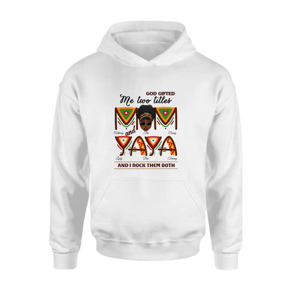 Personalized Mom/Grandma Shirt/Hoodie - Up to 4 Kids & 4 Grandkids - Mother's Day Gift Idea for Mom/Grandma - God Gifted Me Two Titles