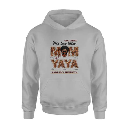 Personalized Mom/Grandma Shirt/Hoodie - Up to 4 Kids & 4 Grandkids - Mother's Day Gift Idea for Mom/Grandma - God Gifted Me Two Titles