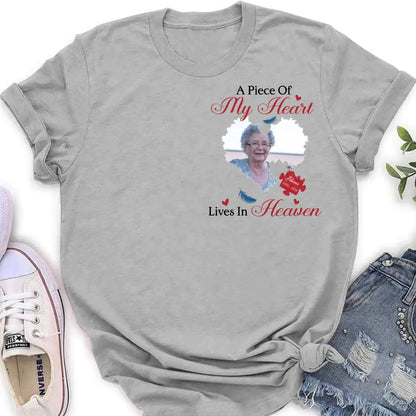 Personalized Memorial Photo Shirt/Hoodie - Memorial Gift Idea for Mother's Day/Father's Day - A Piece Of My Heart Lives In Heaven