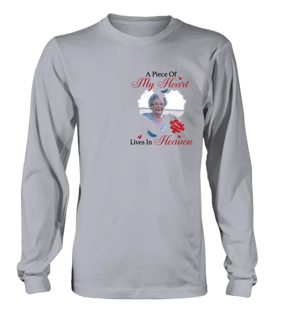 Personalized Memorial Photo Shirt/Hoodie - Memorial Gift Idea for Mother's Day/Father's Day - A Piece Of My Heart Lives In Heaven