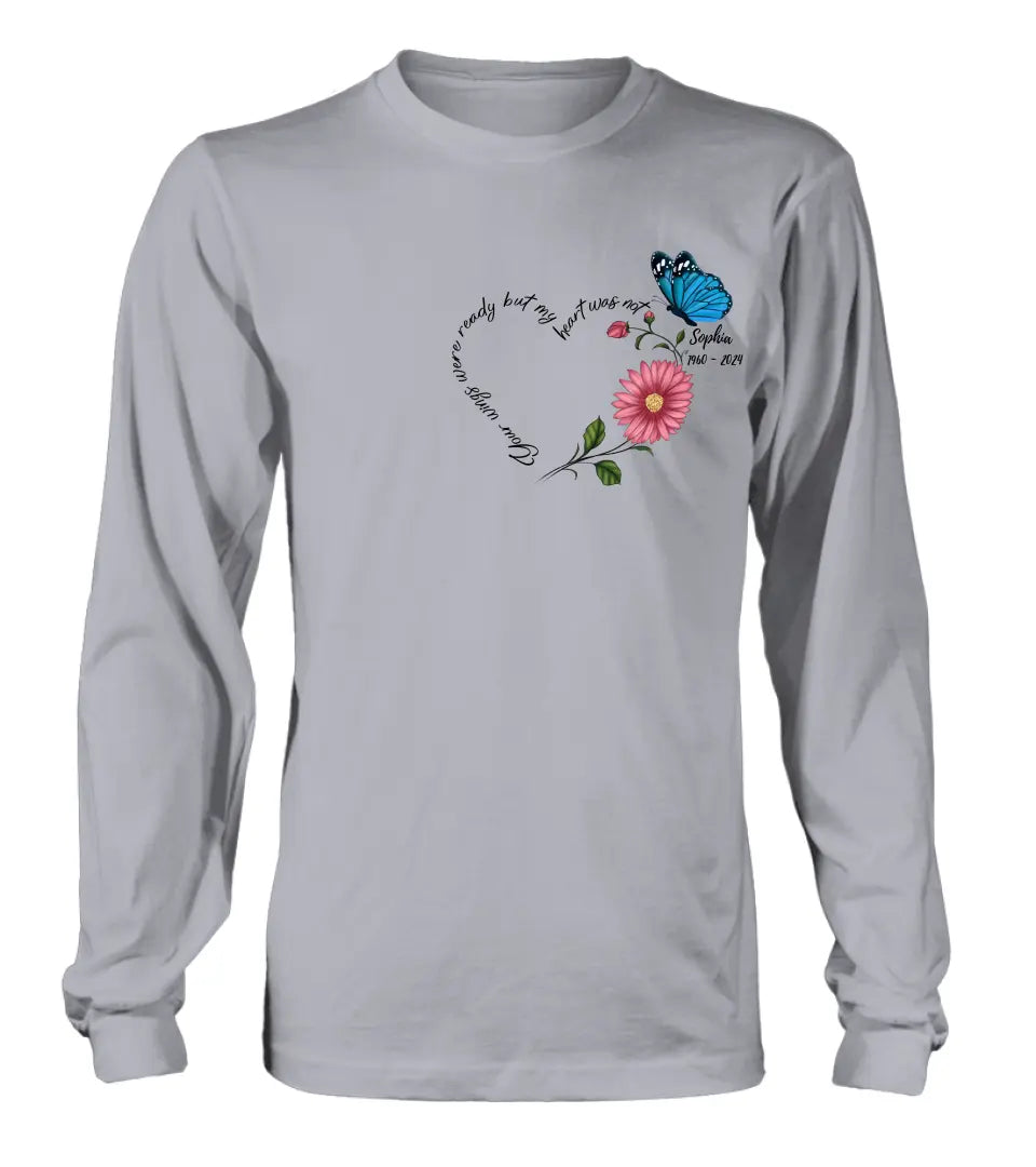 Personalized Memorial Shirt/Hoodie - Memorial Gift Idea For Family Member/Mother's Day/Father's Day - Your Wings Were Ready But My Heart Was Not
