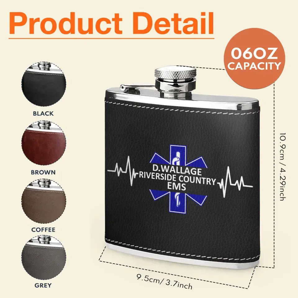 Custom Personalized EMS/EMT/Paramedic Leather Flask - Gift Idea For Paramedic