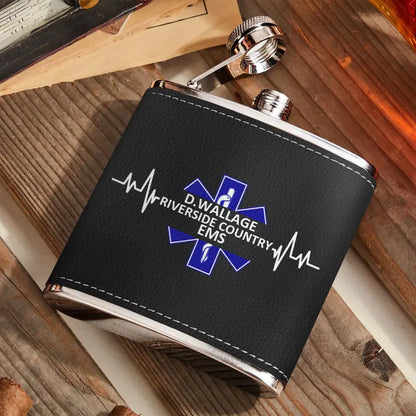Custom Personalized EMS/EMT/Paramedic Leather Flask - Gift Idea For Paramedic