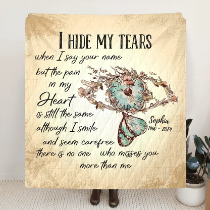 Personalized Memorial Fleece Throw Blanket/Quilt - Memorial Gift Idea For Family Member - I Hide My Tears