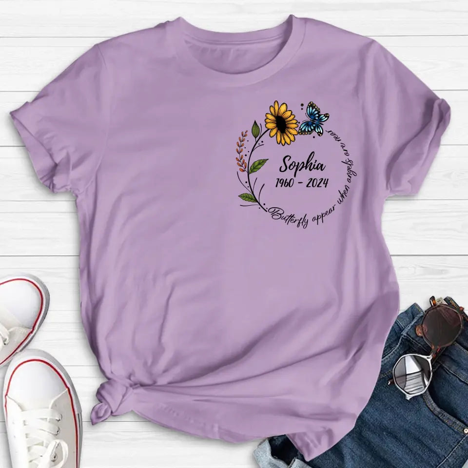 Personalized Memorial T-shirt/Long Sleeve/Sweatshirt/Hoodie - Memorial Gift Idea For Family Member - Butterflies Appear When Angels Are Near