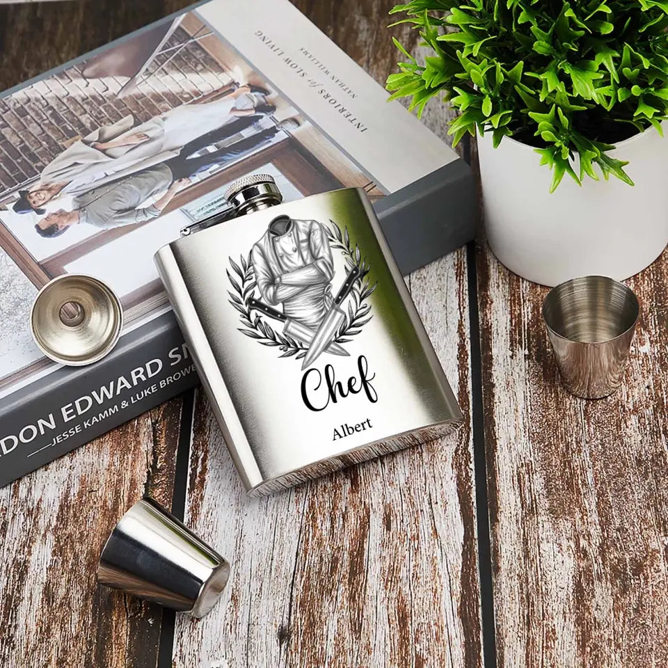 Personalized Chef Wine Flask Set - Father's Day Gift Idea for Chef