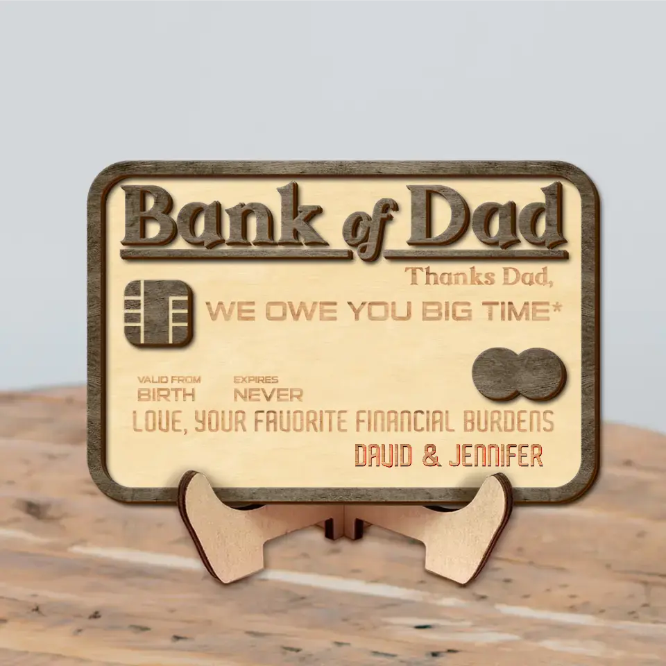 Personalized Dad 2 Layered Wooden Art - Funny Gift Idea for Father's Day - Bank Of Dad