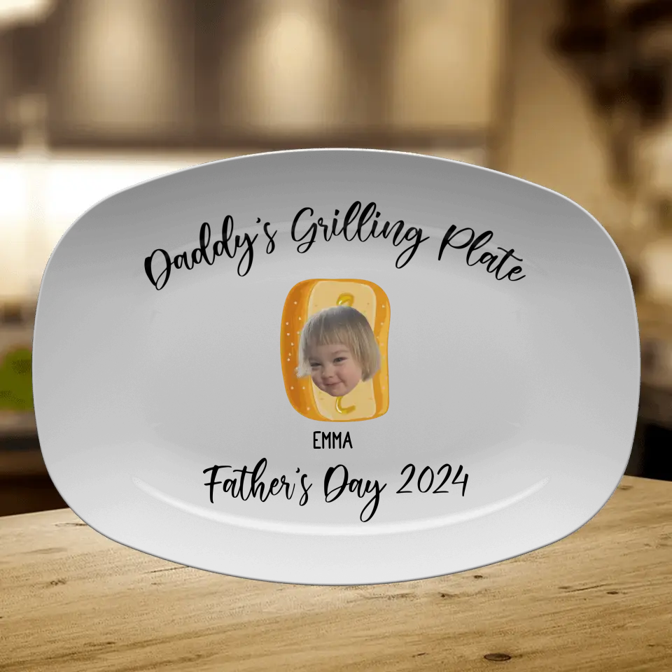 Personalized Photo Serving Platter - Up to 6 Kids -Funny Gift Idea for Father's Day - Daddy's Grilling Plate