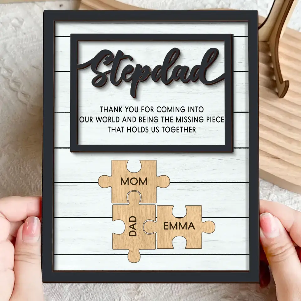 Personalized Stepped Dad 2 Layered Wooden Art - Puzzle Pieces Father's Day/Birthday Gift - StepDad Missing Pieces