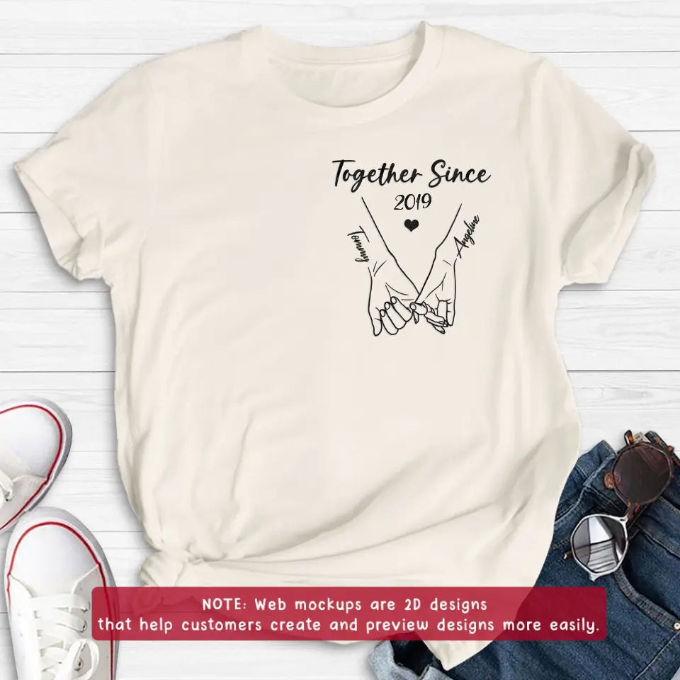 Personalized Couple Embroidered T-Shirt - Gift Idea for Couple - Together Since