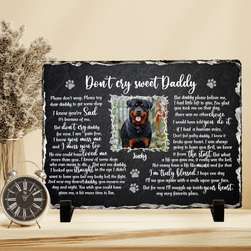 Personalized Memorial Rectangle Lithograph - Memorial Gift Idea For Dog Owner - Upload Photo - Don't Cry Sweet Daddy
