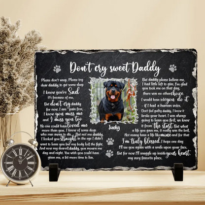 Personalized Memorial Rectangle Lithograph - Memorial Gift Idea For Dog Owner - Upload Photo - Don't Cry Sweet Daddy